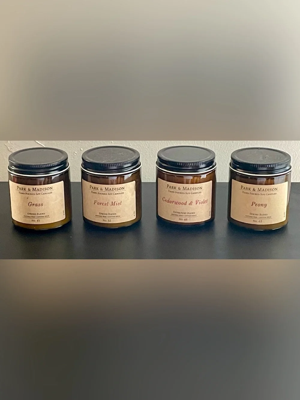 Park & Madison 4 Soy Candle Bundle Cedarwood Violet Forest Mist Peony Grass 4 oz
